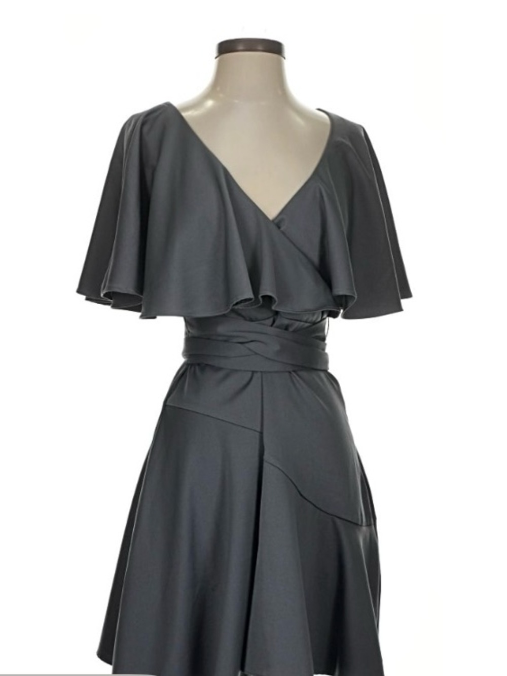 Elliatt One-Shoulder Charcoal Grey Ruffle Wrap Dress